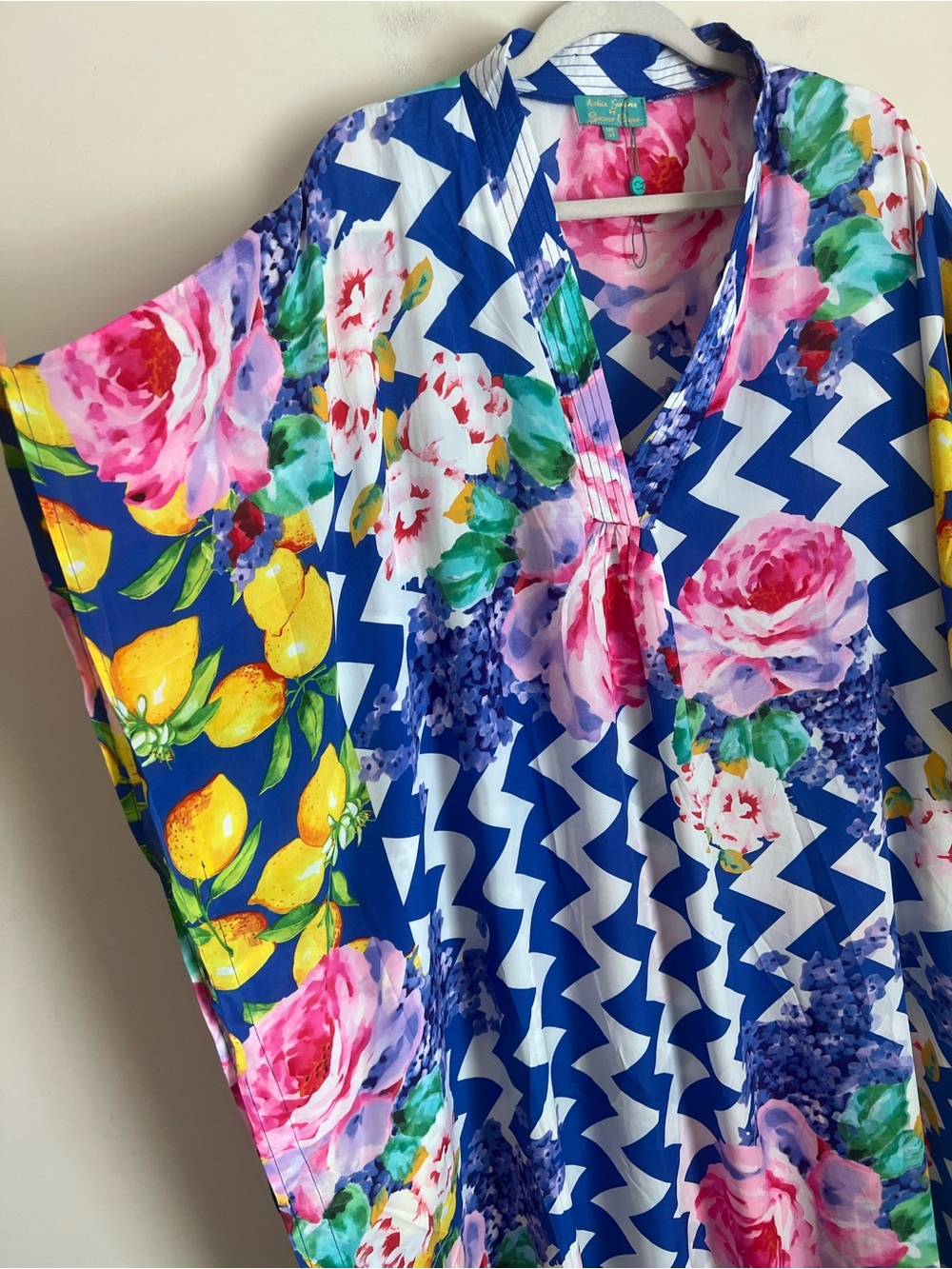 ANTICA SARTORIA Giacoma Cinque Kaftan Lemons Floral Print Dress Beach Coverup OS - Picture 3 of 9